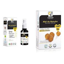 COMPTOIRS ET COMPAGNIES | SPRAY GORGE ET BOUCHE CERTIFIE BIO & 12 Billes Fourrées Miel de Manuka Actif IAA10+ (MGO263+) | Idéales pour la Gorge