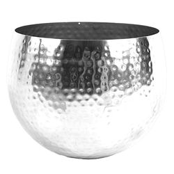 Leaf Vaso grande de metal de 22 x 18 cm, cor prateada martelado, borda reta, 22 cm x 18 cm