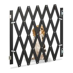 Relaxdays Barrera Seguridad Niños Bambú, Valla Escaleras Plegable hasta 126 cm, 70-82 cm Alto, Reja Mascotas, Negro