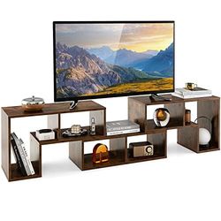 FANTASK Bas Compartiments Ouverts Meuble TV Moderne, Bois, Marron Rustique, (134-180) x 30 x 43 cm