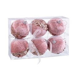 BigBuy Christmas Kerstballen Roze Goud Polyfoam Stof 8 x 8 x 8 cm (6 Stuks)