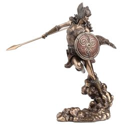 9,25 tum nordisk gudinna Valkyrie Wielding spjut & sköldsstaty skulptur Valkyrja