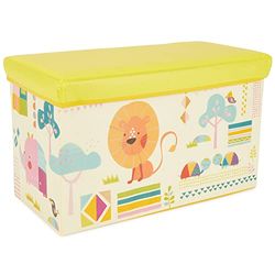 Bieco Boîte de Rangement de thème Zoo pour Enfants avec Siège Rembourré | Coffret à Jouets Unisexe avec Couvercle | Coffre Pliable Jaune & Crème |66 L | Ref. 04000495