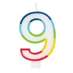 Vibrant Rainbow Border Number 9 Birthday Candle (7cm x 12cm) - Stunning Multi-Colored Party Decor - Uniquely Crafted for Celebratory Milestones - 1 Pc