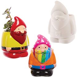 Baker Ross FX583 Gnome Ceramic Flowerpots - Box of 2, Paint Your Own Plant Pot