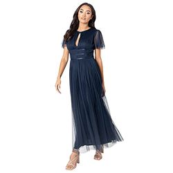 Anaya with Love Ladies Midaxi Dress for Women High Waist Keyhole Short Flutter Sleeve Crew Neckline for Wedding Guest Bridesmaids Prom Navy Blue Size 30