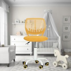 FurnitureR Chaise de Bureau Polyvalente pour Enfants, Chaise de Travail sans Accoudoirs à Hauteur Réglable, Chaise d'Étude Pivotante Colorée pour L'école et Le Bureau à Domicile, Jaune