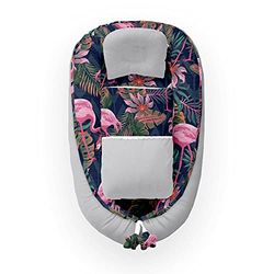Kospu babynest con cuscino e coperta per neonati, 100% cotone, imbottitura in schiuma di poliestere e perline in silicone, paracolpi 90 x 70 cm