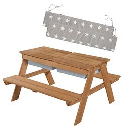 Roba Asiento Infantil para Exteriores + con bañera y cojín de Asiento, Resistente a la Intemperie, Madera Maciza, Mesa de Barro