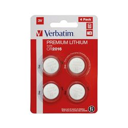 VERBATIM Piles Boutons au Lithium CR2016 Lot de 4 3V 80 mAh - Piles au Lithium pour Horloge, clé de Voiture, télécommande, Appareil Photo, Jouets et Autres - Pile Bouton au Lithium