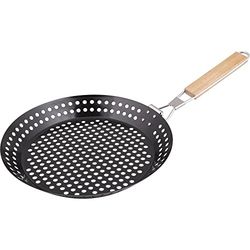 Barbecue rotondo - Padella per grigliare con manico pieghevole, diametro 30 cm, colore: Nero