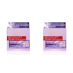 L'Oréal Paris Crema Viso Giorno Revitalift Filler, Azione Antirughe Rivolumizzante con Acido Ialuronico Micro-filler, SPF 50, 50 ml (Confezione da 2)