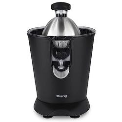 H.Koenig AGR82 spremiagrumi elettrico per succhi di agrumi e arance, con braccio articolato professionale, 160 W, senza BPA, sistema antigoccia, silenzioso, acciaio inossidabile, finitura nera
