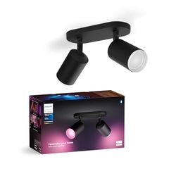 Philips Hue White & Color Ambiance Fugato Spot 2 flg. nero 2x350lm, dimmerabile, 16 milioni di colori, controllabile tramite app, compatibile con Amazon Alexa (Echo, Echo Dot)