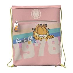 CyP Brands Garfield rugzak, tas met trekkoord, ritssluiting, roze, officieel product, Meerkleurig, Estandár