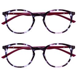 OPULIZE Met Gafas de Lectura Pack de 2 Montura Redonda Morada Carey Rojo Resistente a Arañazos Bisagras de Muelle Ordenador Gaming Antirreflejante Hombre Mujer RR60-5 +3.00