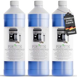 PURIVITA® Limpiador Universal del Sistema de Espuma de Leche [3x1L] - Liquido Descalcificador Cafetera - Apto para Todas las Cafeteras y Máquinas como De Longhi, Nespresso, Philipps & Krups - Antical