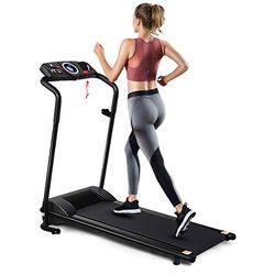 COSTWAY Elektrische loopband met 2 trainingsmodi en 12 programma's, 1-10 km/u, lcd-display, inklapbaar en rolbaar, tot 100 kg belastbaar, inclusief veiligheidssleutel, fitnessapparaat voor thuis en op
