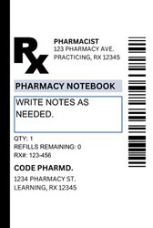Pharmacist Rx Label Hardcover Notebook - 6 x 9 inches, lined paper