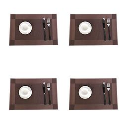Jaritto Lot de 4 Sets de Table PVC Napperons Vinyle Tissé Lavables Resistant à la Chaleur Antidérapant Restaurant Salle Manger Café Foncé