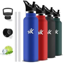 Grsta Botella Agua Acero Inoxidable, Botella Termica 1 litro, sin BPA, Cantimplora con Pajita, A Prueba de Fugas, Cantimplora Acero Inoxidable, Fácil de limpiar, Termo para Correr, Deportes, Yoga