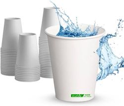 Set van 50 grote bekers voor water en dranken, biologisch afbreekbaar, van papier, 180 ml, wit