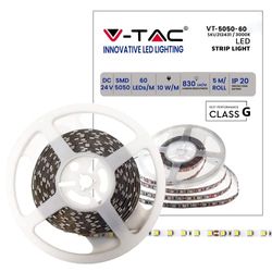 V-TAC Striscia Led da Interno SMD 5050 10W - 5 Metri - Striscia LED Adesiva per Casa, Cucina, Camera, Ambienti Interni - Luce Bianca Calda 3000k - Strisce LED Alta Luminosità - 24 Volt