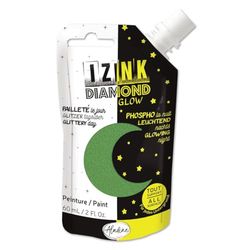 Aladine - Izink Diamond Glow - Peinture Pailletée le Jour, Phosphorescente la Nuit - Ultra Couvrante, Tout Support - DIY et Loisirs Créatifs - Gourde Souple 60 ml - Vert 82091