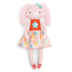 B. toys – Plush Designer Bunny Doll – Soft & Cuddly Stuffed Animal Rabbit Toy – Orange & Pastel Dress – Sparkly – 15” – Washable – Tippy Toes – Becky Bunny – 18m +