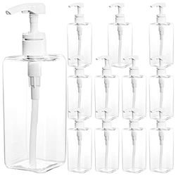 Okllen Paquete de 12 Botellas de plástico de 500 ml, dispensador de jabón líquido vacío rellenable para champú, loción, Productos de Limpieza, Cocina, baño, Cuadrado Transparente