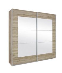 Rauch Möbel Alegro - Armario Flotante para Puerta de Armario en Roble Sanremo Claro con Espejo de 2 Puertas, Incluye Paquete de Accesorios básico, 3 estantes, 271 x 210 x 62 cm