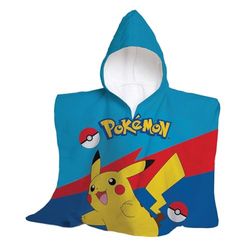 hermet, Pokemon Toalla de Playa con Capucha, Poncho de Playa para niño, 60 x 60 cm, Toalla de Playa o Piscina, 100% Suave algodón