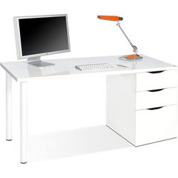 HOGAR24 ES Mesa despacho o Escritorio Reversible con cajonera, Color Blanco Artik
