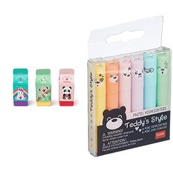 Legami Yummy Yummy, Set di 3 Gomme Profumate, 2 & Teddy's Style, Set di 6 Mini Evidenziatori, 1x7