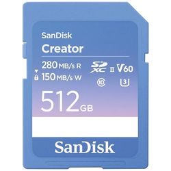 SanDisk Creator SD Card UHS-II 512 GB (For DSLR and Mirrorless Cameras, 6K Video, V60 Memory card, USH-II, read speeds up to 280 MB/s, RescuePro Deluxe, 1 Month Adobe Creative Cloud Included)