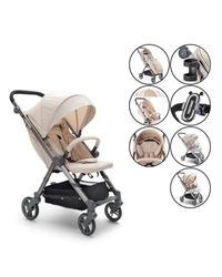 Twistshake 7 en 1 Cochecito de Bebé Plegable | Portavasos + Soporte de Móvil + Mosquitera + Protector de lluvia + Porta-Paraguas + Reposacabezas + Manta | Plegable - Silla de Paseo Ligera | Beige