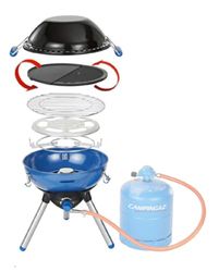 Campingaz Party Grill 400, All-in-One Portable Camping BBQ, with Grid, Griddle and Plancha, Lid Doubles as a Wok, 2000 W, Blue