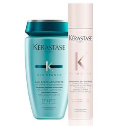 Kérastase, Force Architecte & Fresh Affair, Routine Réparatrice Reconstructrice pour Cheveux Abîmés & Cassants, Shampoing Bain Force Architecte (250 ml) + Shampoing Sec Parfumé Fresh Affair (150g)