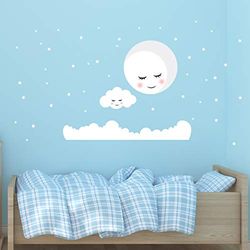 Muursticker voor kinderen, motief: maan en wolk, met wolk, 30 x 40 cm, maanhemel en 80 sterren, muursticker voor kinderen, decoratief, voor slaapkamer