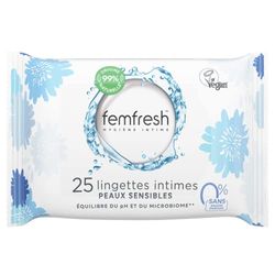 Femfresh - Chusteczki intymne do skóry wrażliwej 0%, aloes i nagietek - 25 chusteczek