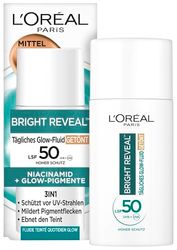 L'Oréal - Líquido UV Glow Diario Factor 50 Niacinamida + Pigmentos Glow Color Medio Bright Reveal, 1 x 50 ml