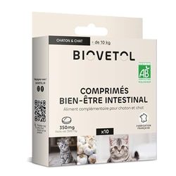 Biovetol - Comprimés Bien-être Intestinal pour Chat et Chien Bio - x10 (Chaton/Chat)