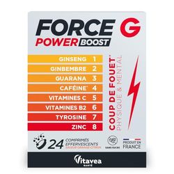 Force G Power Boost - Complément alimentaire énergie - Ginseng, Gingembre, Guarana, Caféine,Vitamine C & B2, Zinc - 8 actifs renforcés - 24 comprimés effervescents - Fabriqué en France - Vitavea