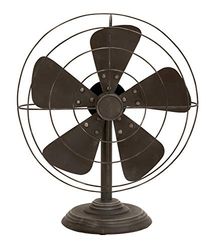 Deco 79 Rustieke niet-functionele metalen oude ventilator tafeldecoratie, één maat, getextureerde zwarte afwerking