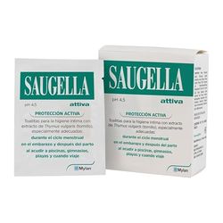 Saugella Attiva Toallitas Íntimas Antibacterianas - Limpieza Rápida y Protección para Mujeres, Higiene Íntima Portátil y Eficaz - 10 toallitas
