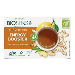 Biosens - Thé Vert Energy Booster - Gingembre et Ginseng - Certifié Bio AB - Fabriqué en France - Commerce Équitable - 20 sachets