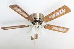 Kisa Deluxe plafondventilator 105 cm messing antieke vleugels eiken/notenhout inclusief verlichting en trekschakelaar
