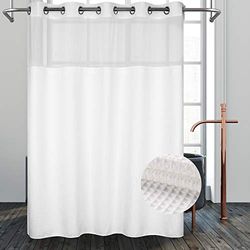 River Dream White Fabric Shower Curtain Set, Cotton Blend, Waffle Weave, with Snap in Replacement Liner，71 x 86 inches