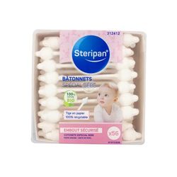 Steripan - Specjalne patyczki dla niemowląt - bezpieczny nosek - cholewka z papieru wielokrotnego użytku - 100% bawełna organiczna - x56