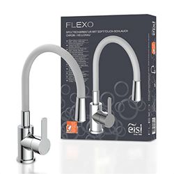 EISL NI186FLHG Flexo Rubinetto miscelatore per lavello grigio chiaro/cromato, flessibile rubinetto da cucina a risparmio energetico e acqua, rubinetto miscelatore monocomando con rotazione a 360°